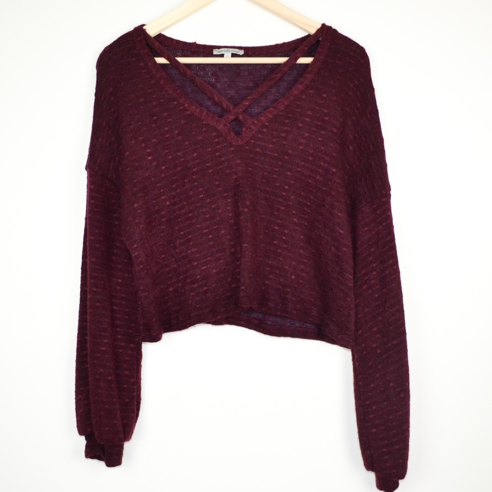 Burgundy Bell-Sleeve Crop Sweater